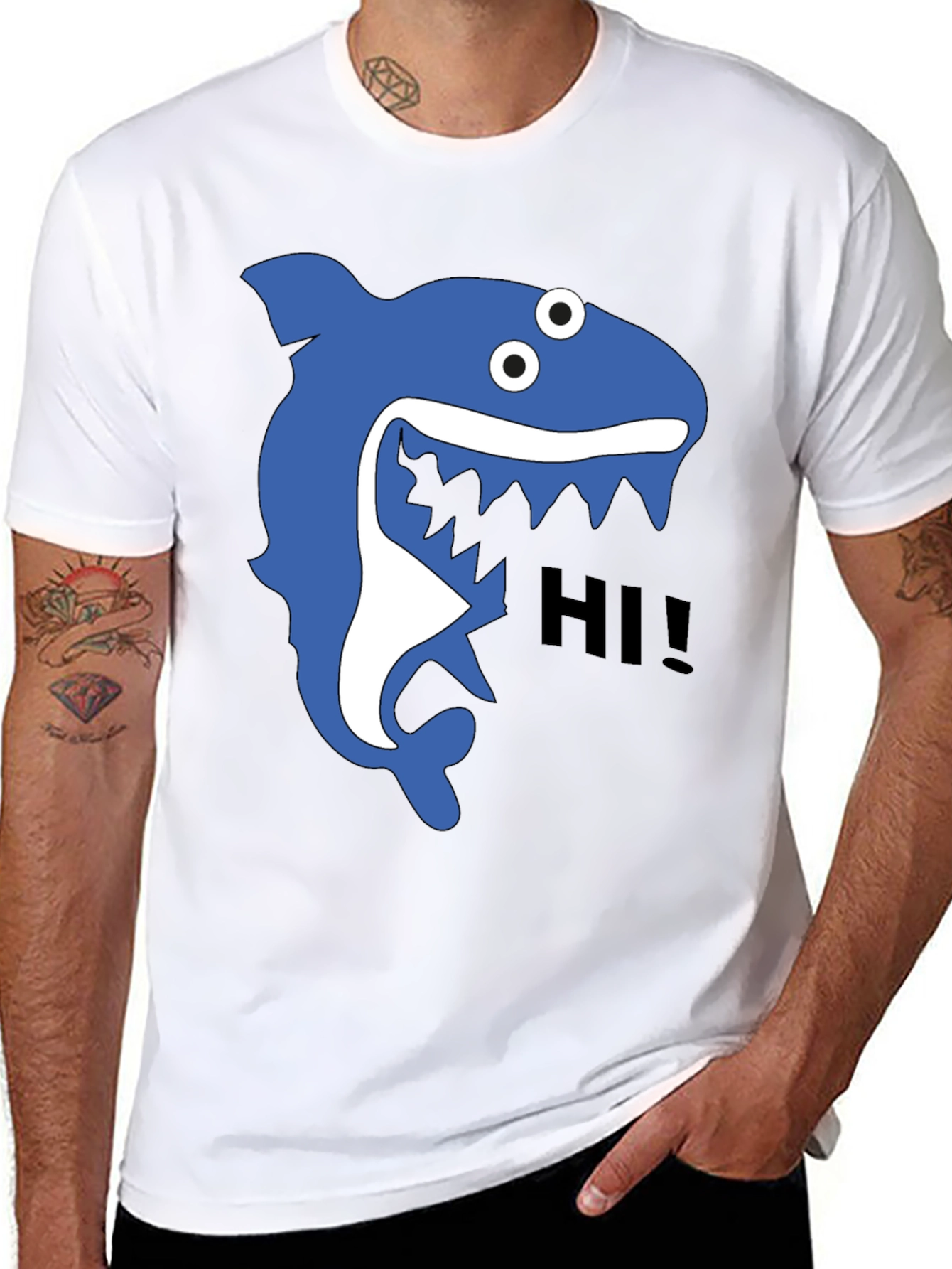 Shark Hi! Graphic Tee - Black Cotton T-Shirt