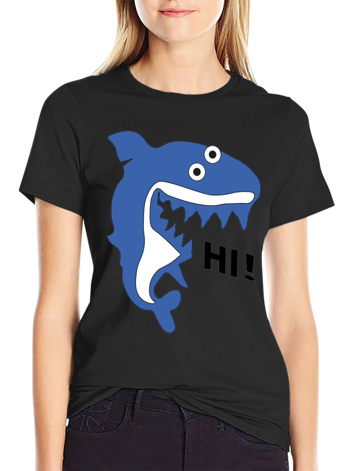 Shark Hi! Graphic Tee - Black Cotton T-Shirt
