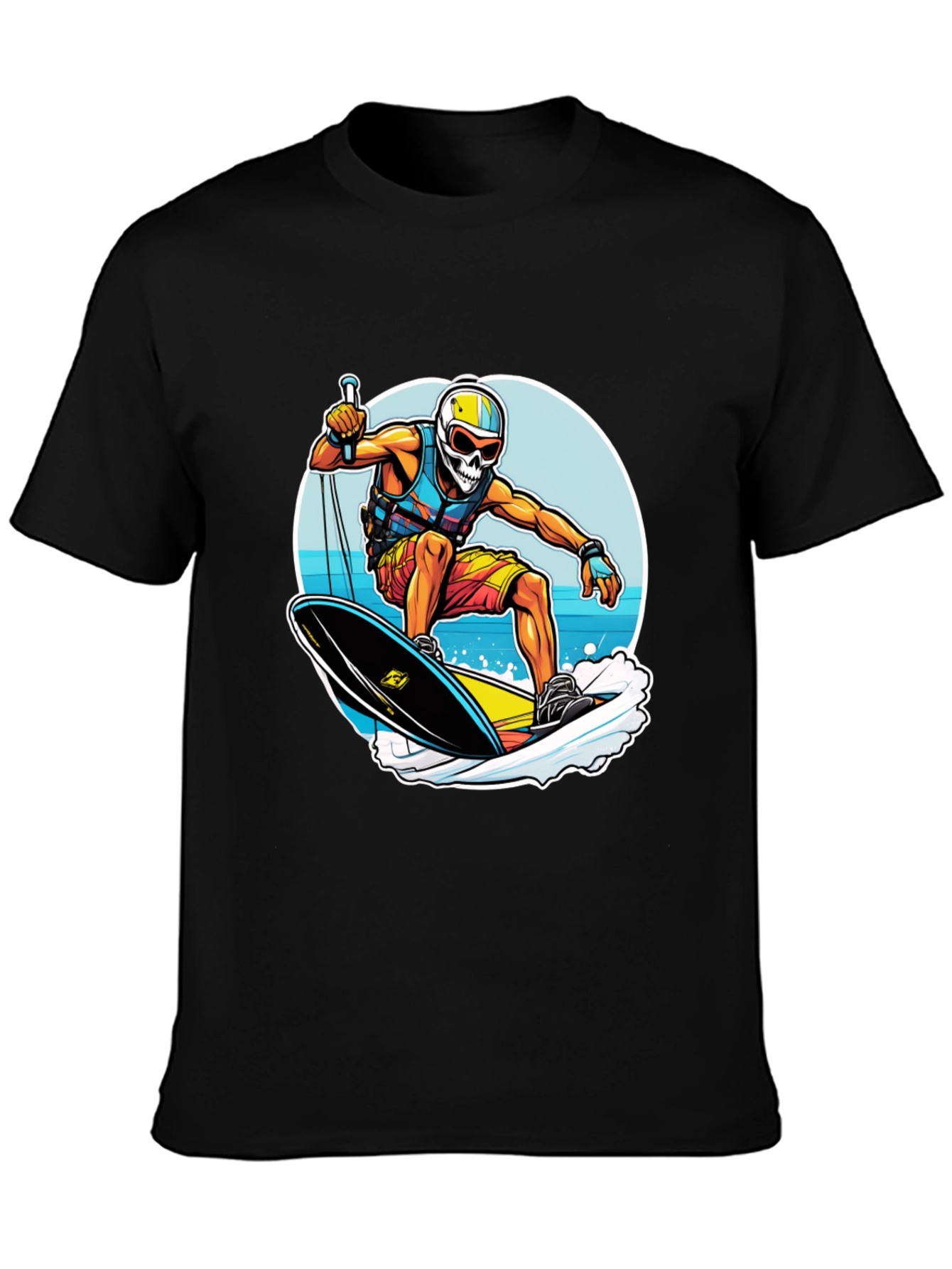 Skull Surfer Graphic Tee - Black Cotton Comfort
