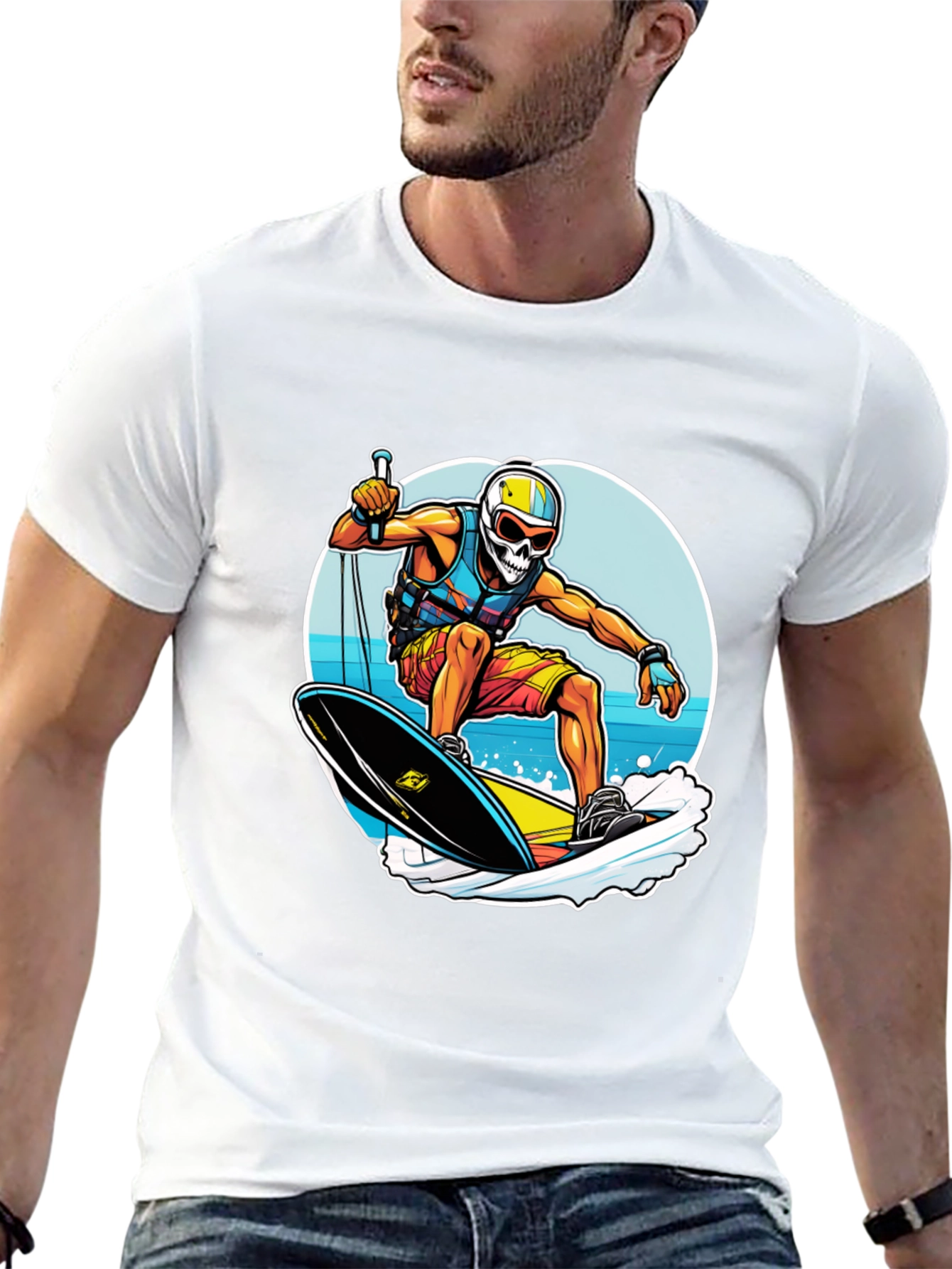Skull Surfer Graphic Tee - Black Cotton Comfort