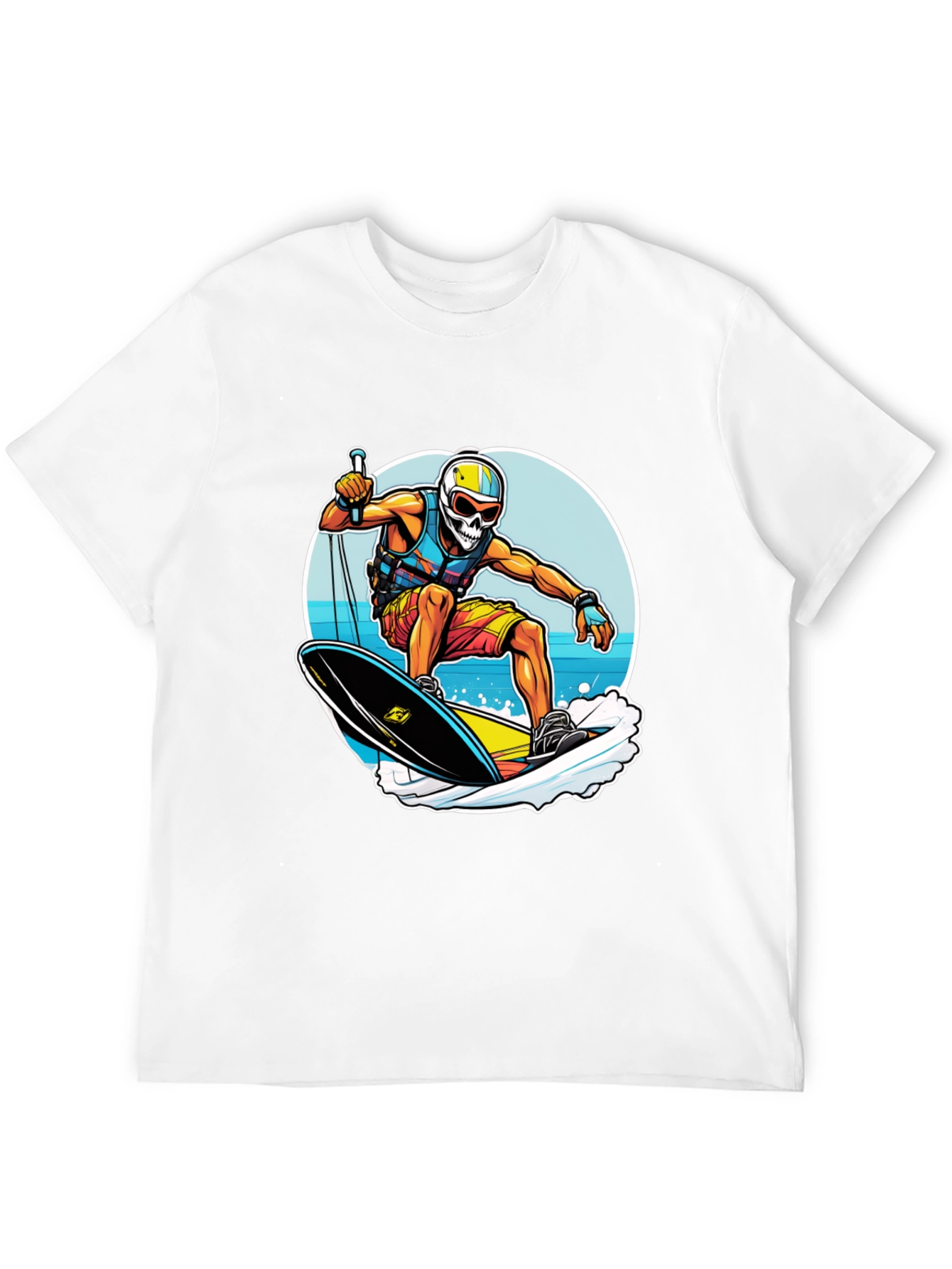 Skull Surfer Graphic Tee - Black Cotton Comfort