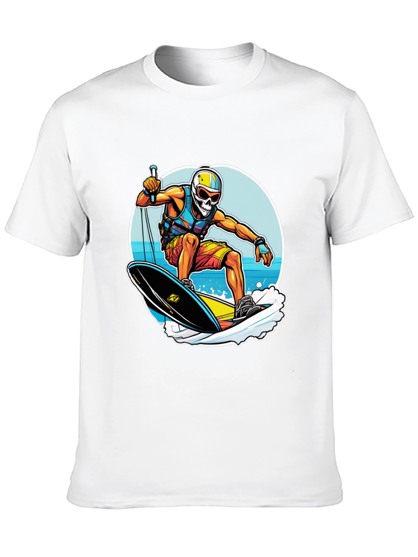 Skull Surfer Graphic Tee - Black Cotton Comfort