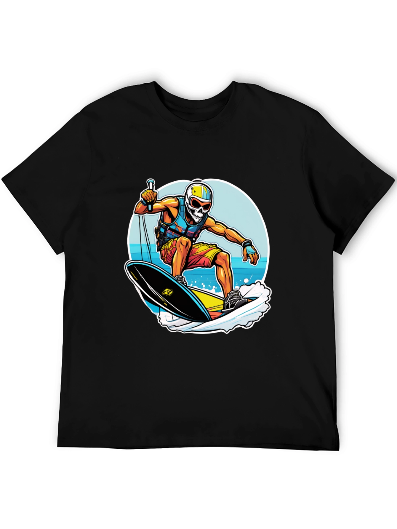 Skull Surfer Graphic Tee - Black Cotton Comfort