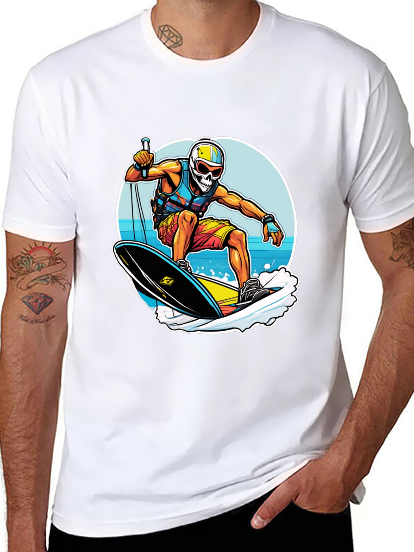 Skull Surfer Graphic Tee - Black Cotton Comfort