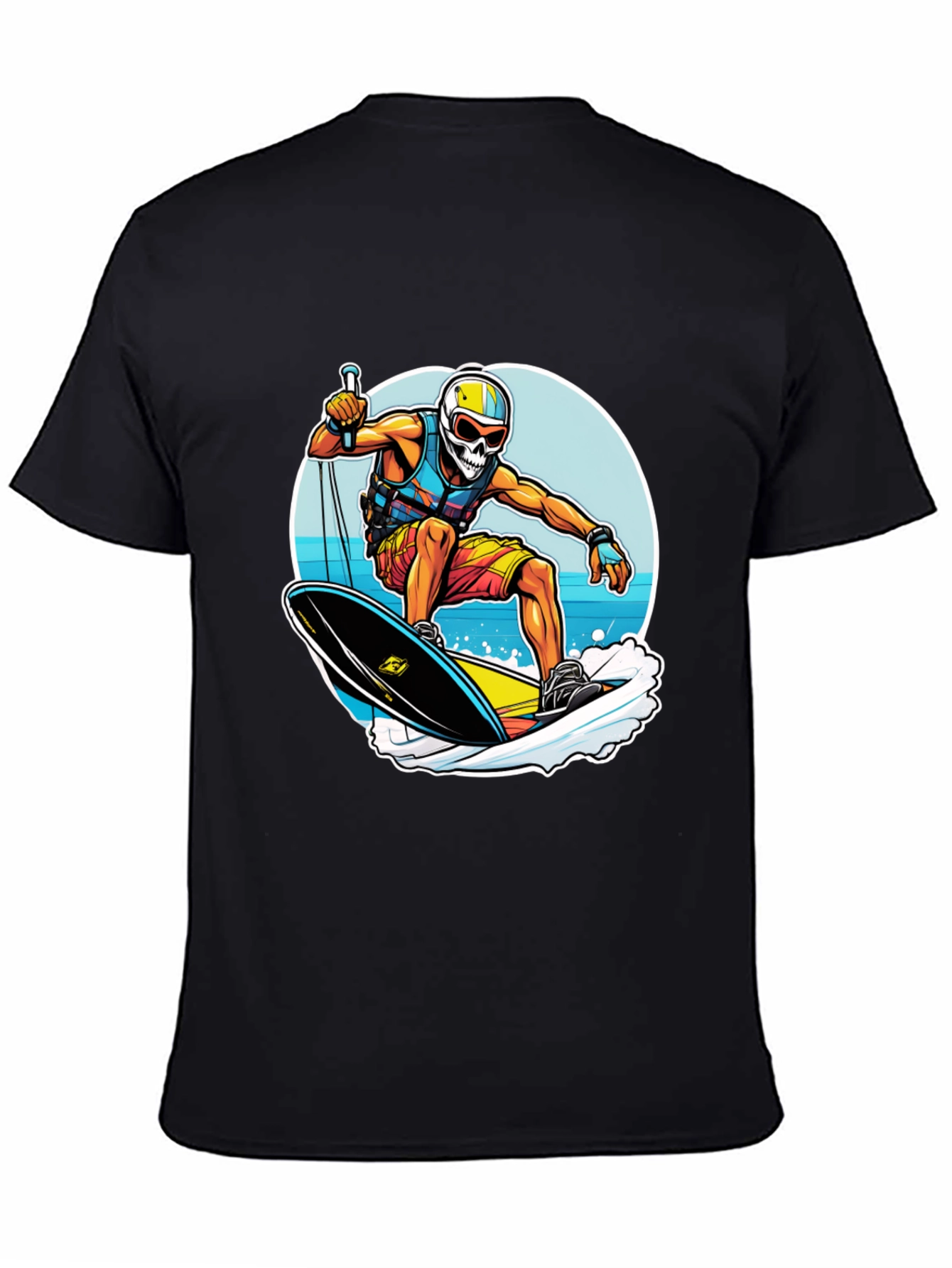 Skull Surfer Graphic Tee - Black Cotton Comfort