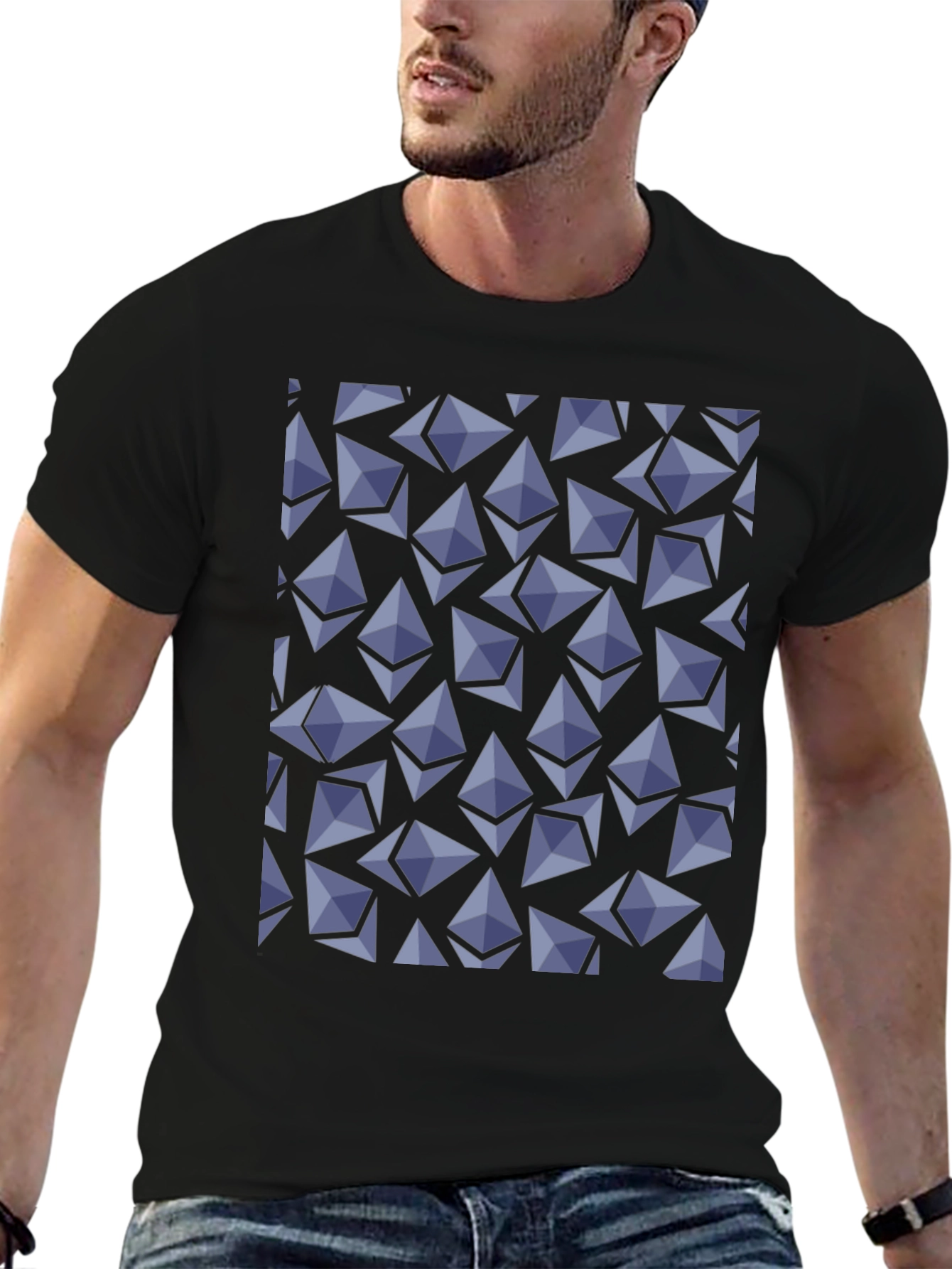 Ethereum Crypto Pattern T-Shirt - Black