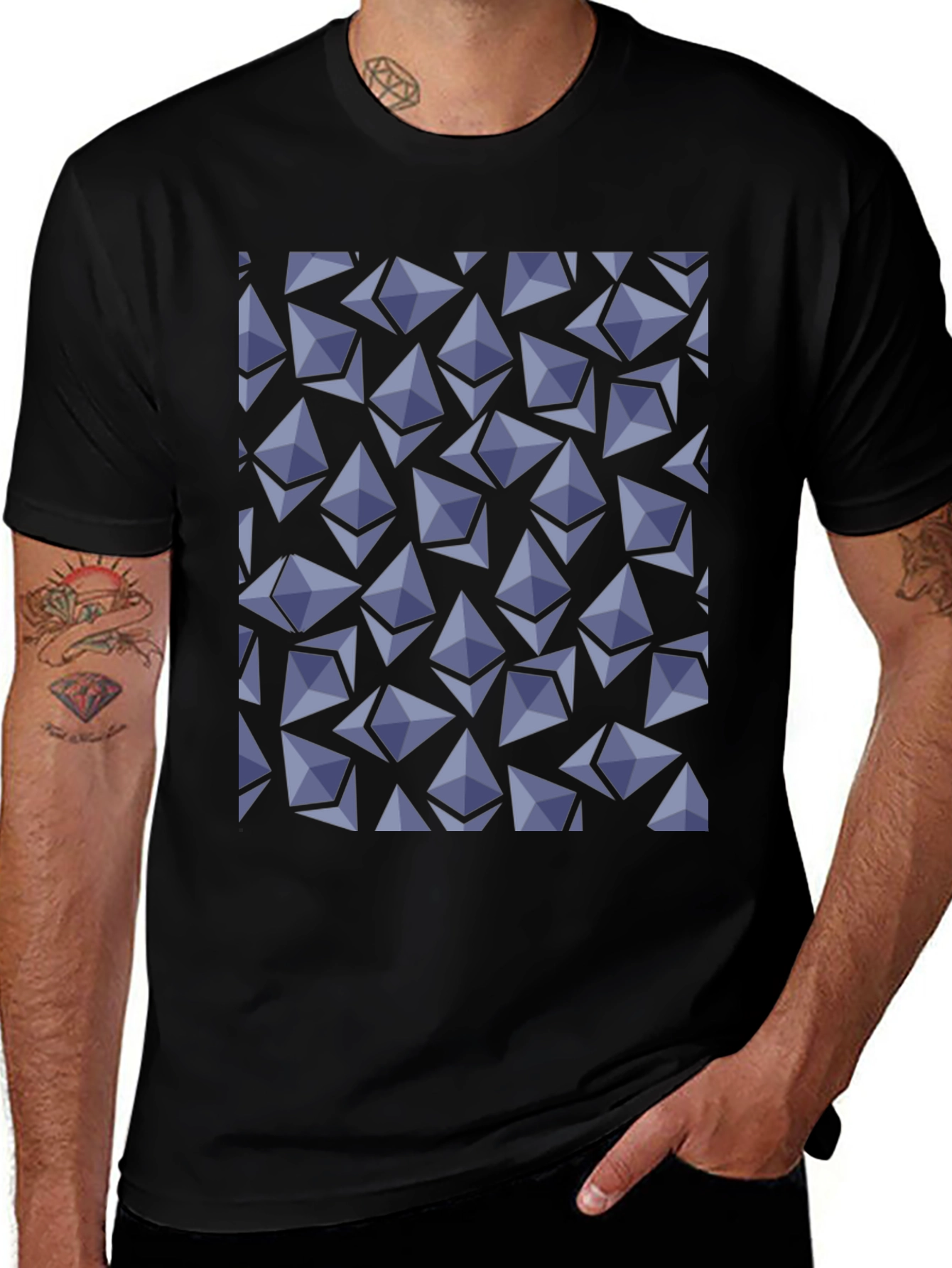 Ethereum Crypto Pattern T-Shirt - Black