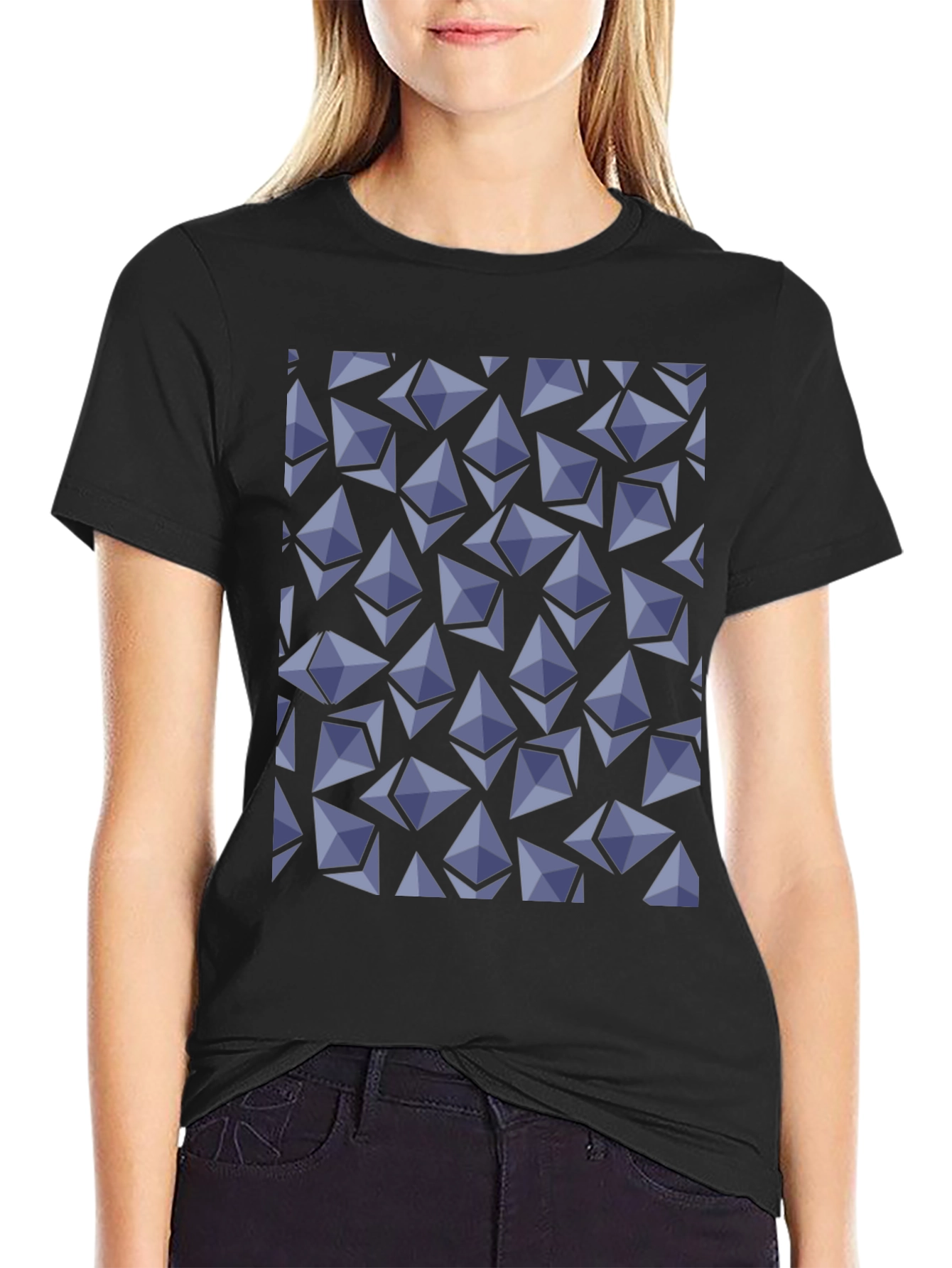 Ethereum Crypto Pattern T-Shirt - Black