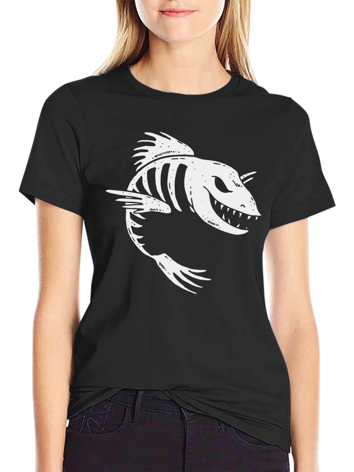 Creepy Fish Skeleton Graphic Tee - Mens Black T-Shirt