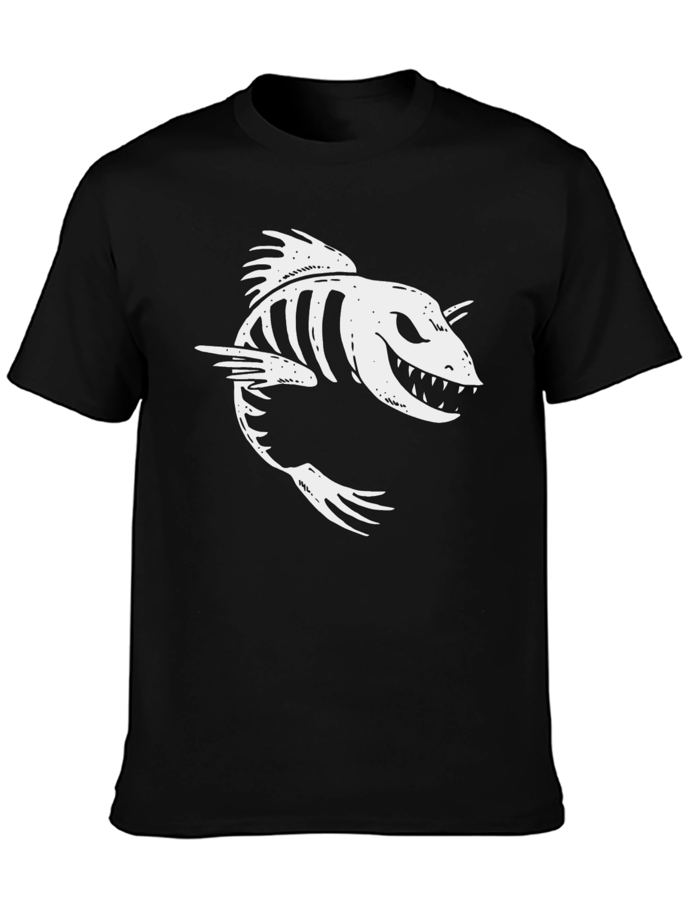 Creepy Fish Skeleton Graphic Tee - Mens Black T-Shirt