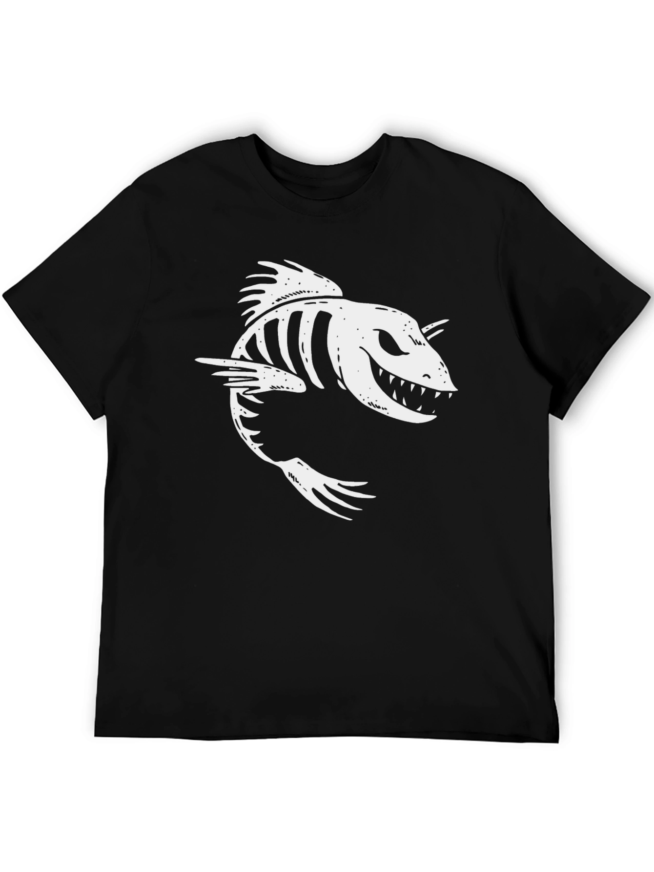 Creepy Fish Skeleton Graphic Tee - Mens Black T-Shirt