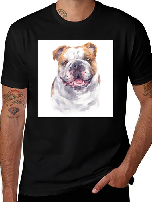 Bulldog Watercolor Graphic Tee - Black Cotton
