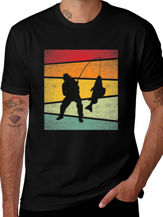 Retro Fishing T-Shirt Fisherman Silhouette Tee