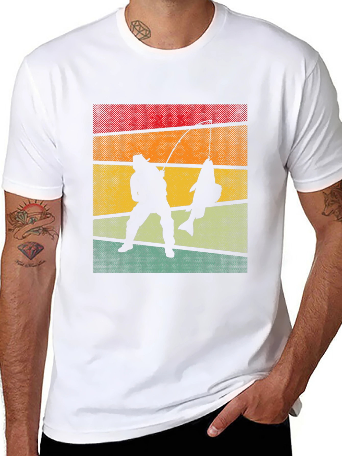Retro Fishing T-Shirt Fisherman Silhouette Tee
