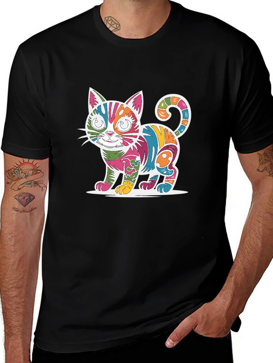 Colorful Cat Graphic Tee - Unique Design