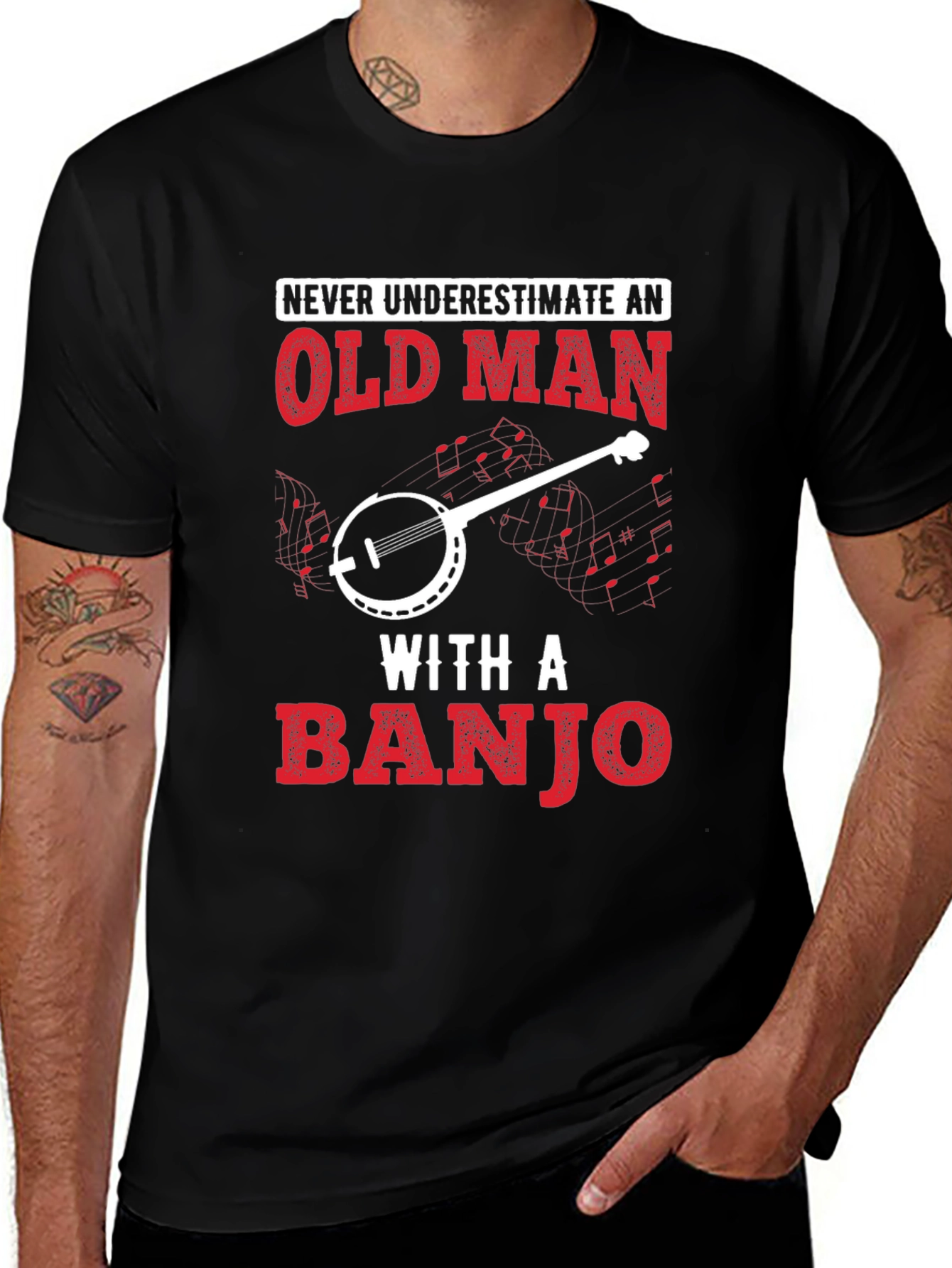 Old Man Banjo T-Shirt - Music Lover Tee
