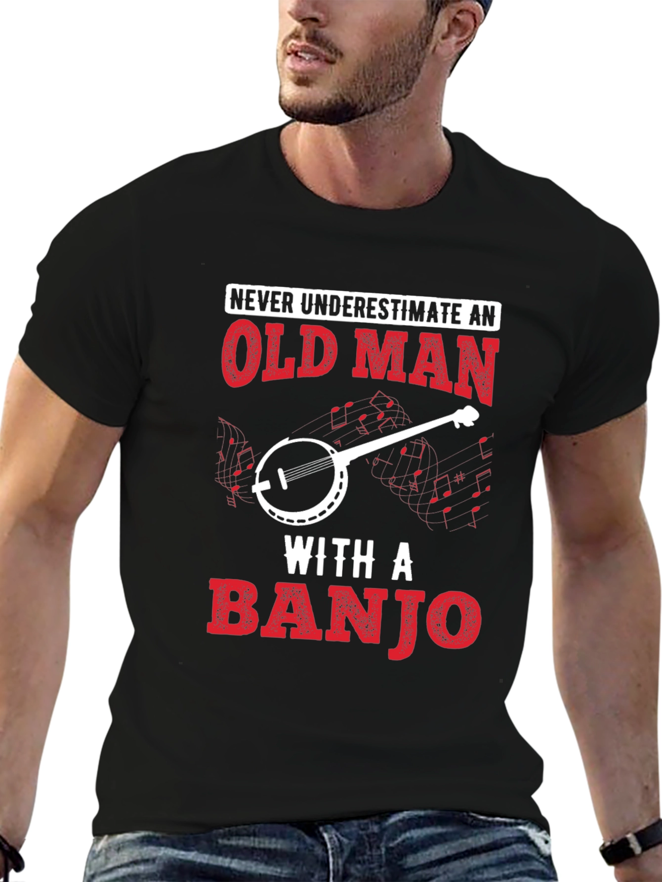 Old Man Banjo T-Shirt - Music Lover Tee
