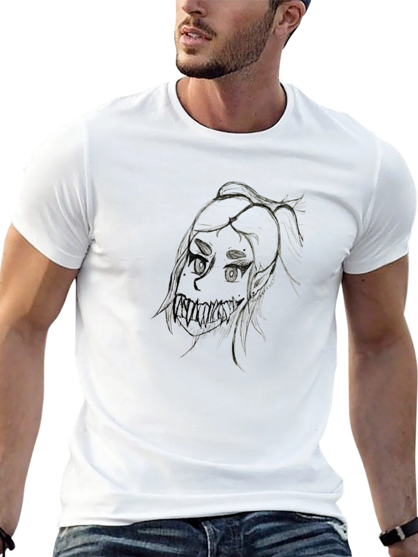 Creepy Girl Art Black T-Shirt