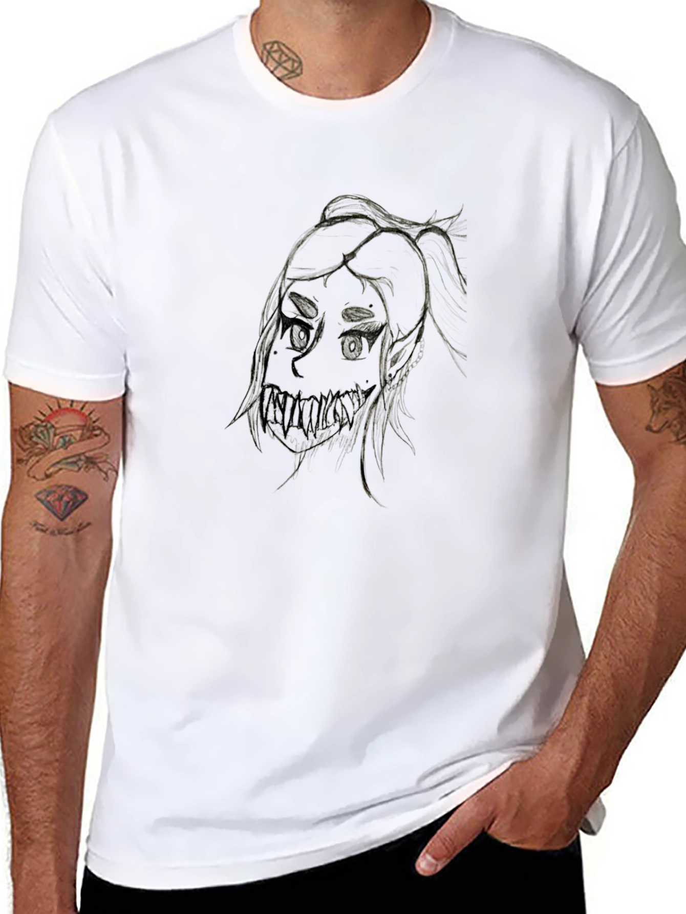Creepy Girl Art Black T-Shirt
