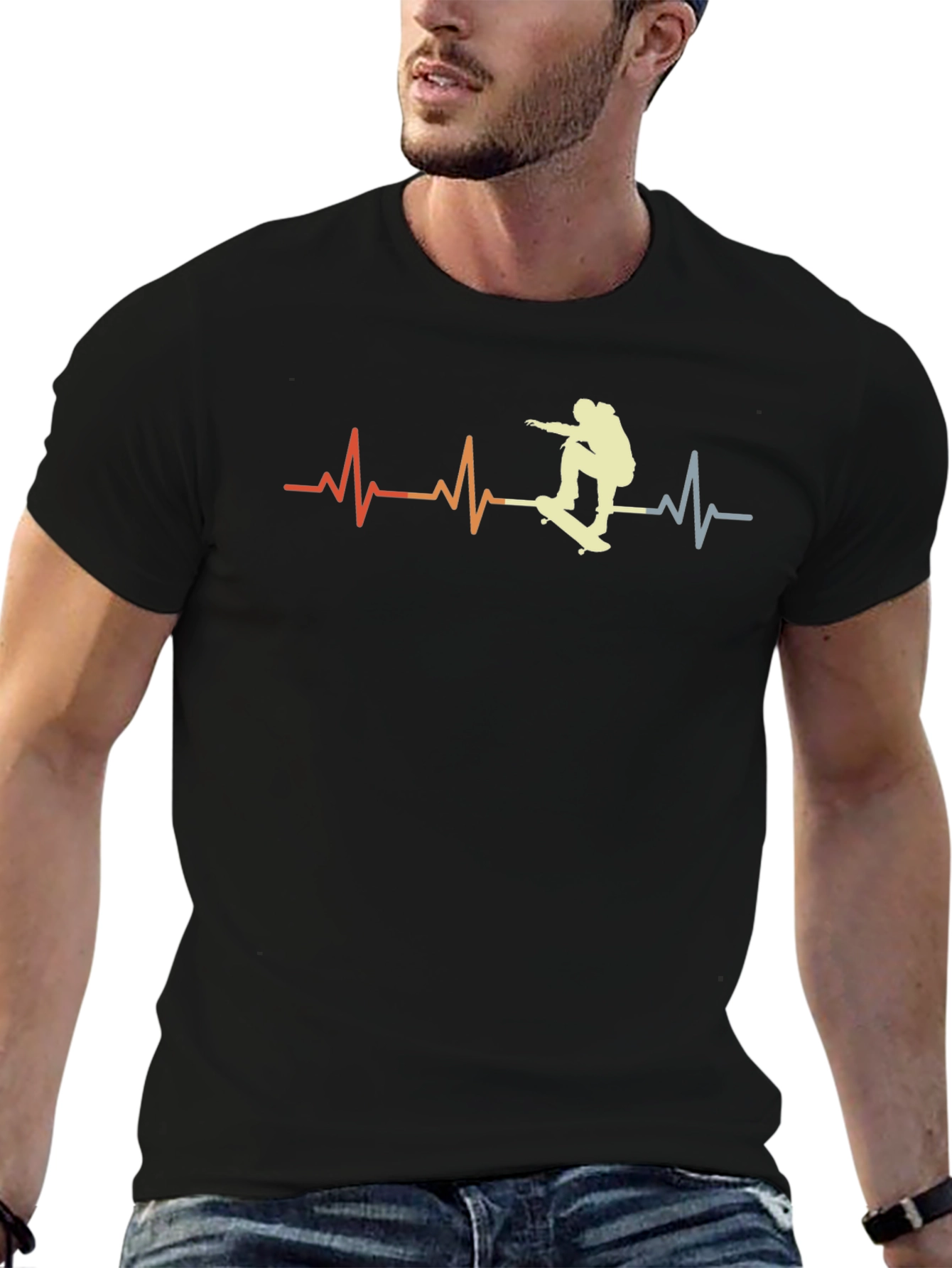 Skateboarding Heartbeat T-Shirt - Retro Style