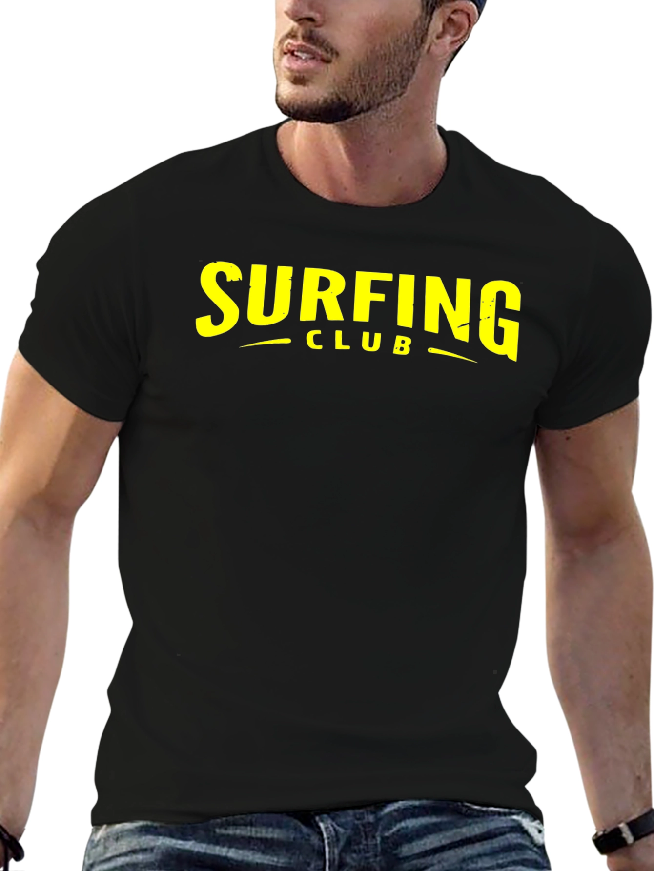 Surfing Club Graphic Tee - Black Cotton T-Shirt