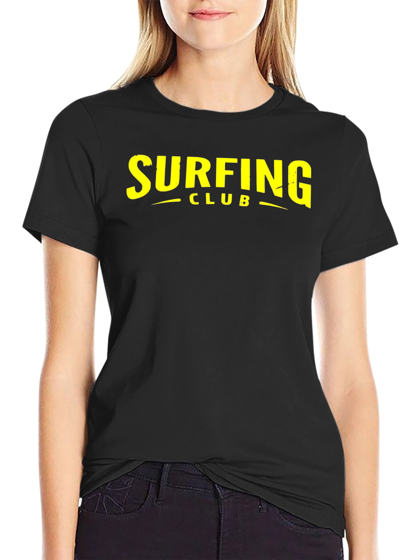 Surfing Club Graphic Tee - Black Cotton T-Shirt