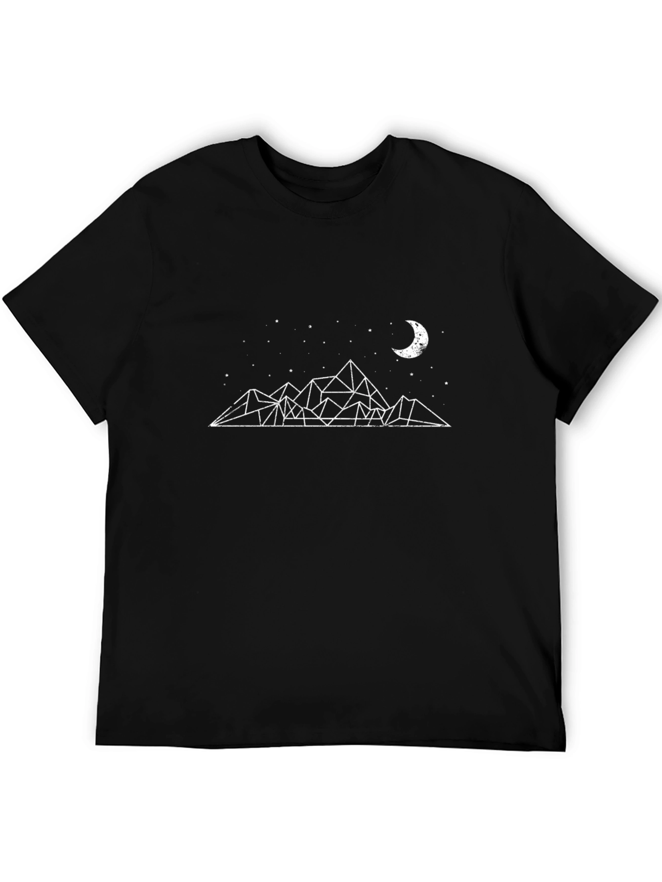 Geometric Mountain & Moon Graphic Tee - Black