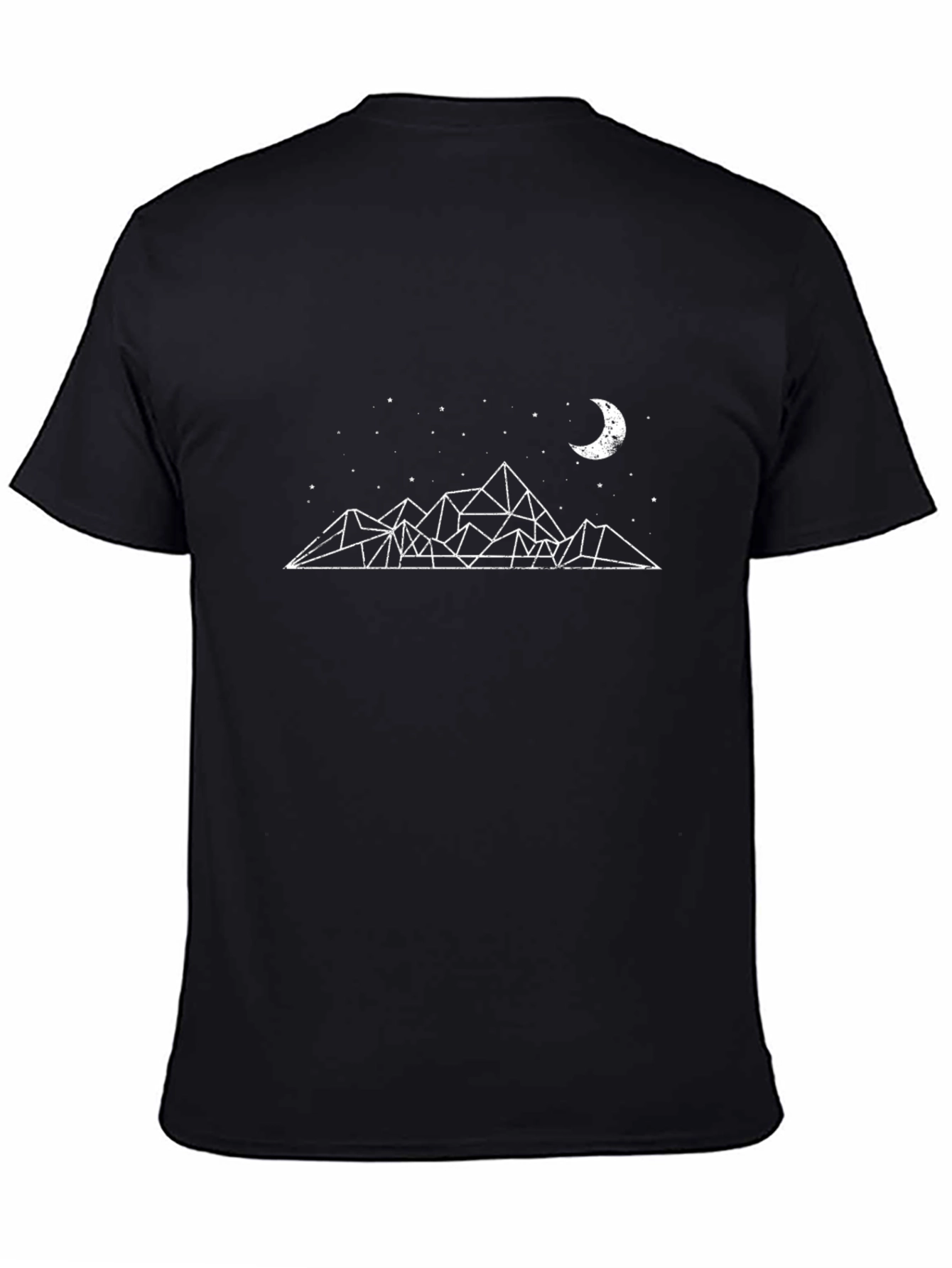 Geometric Mountain & Moon Graphic Tee - Black