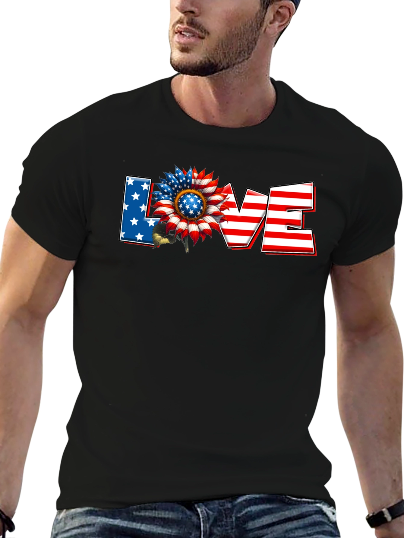 Patriotic Sunflower LOVE Graphic T-Shirt