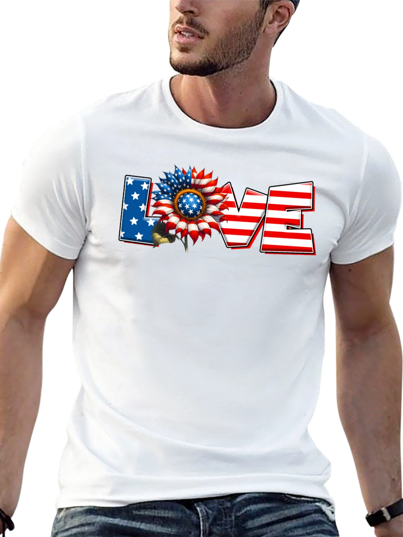 Patriotic Sunflower LOVE Graphic T-Shirt