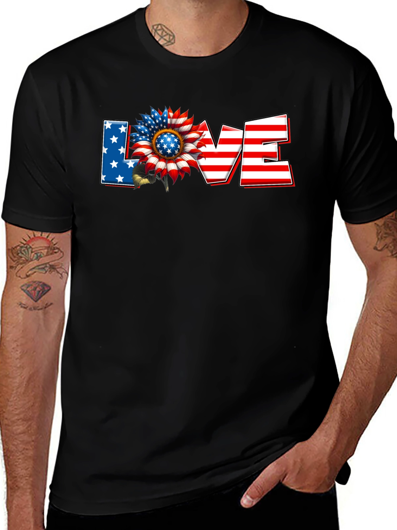Patriotic Sunflower LOVE Graphic T-Shirt