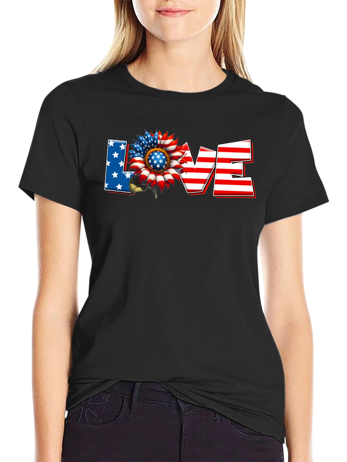 Patriotic Sunflower LOVE Graphic T-Shirt