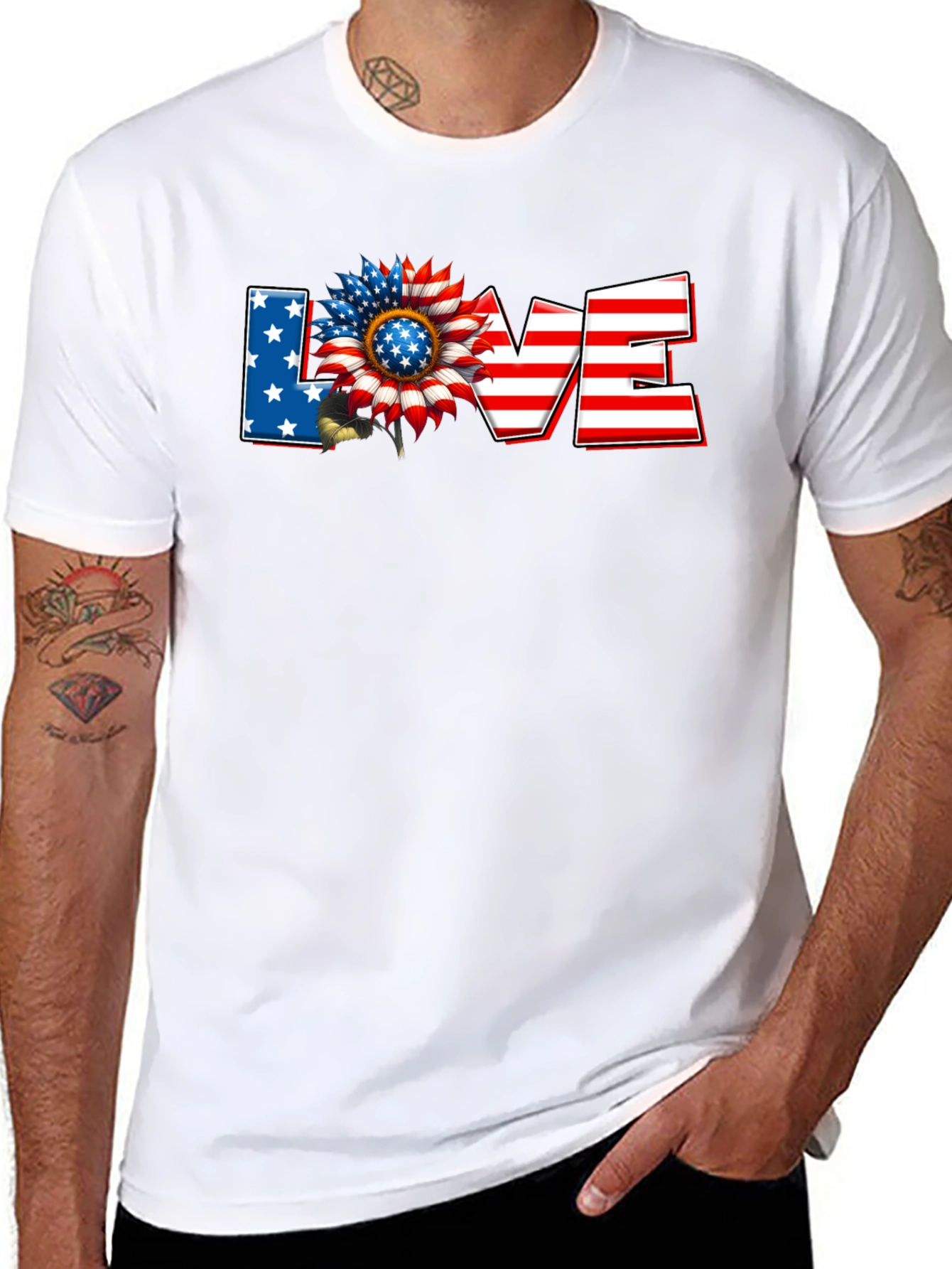 Patriotic Sunflower LOVE Graphic T-Shirt