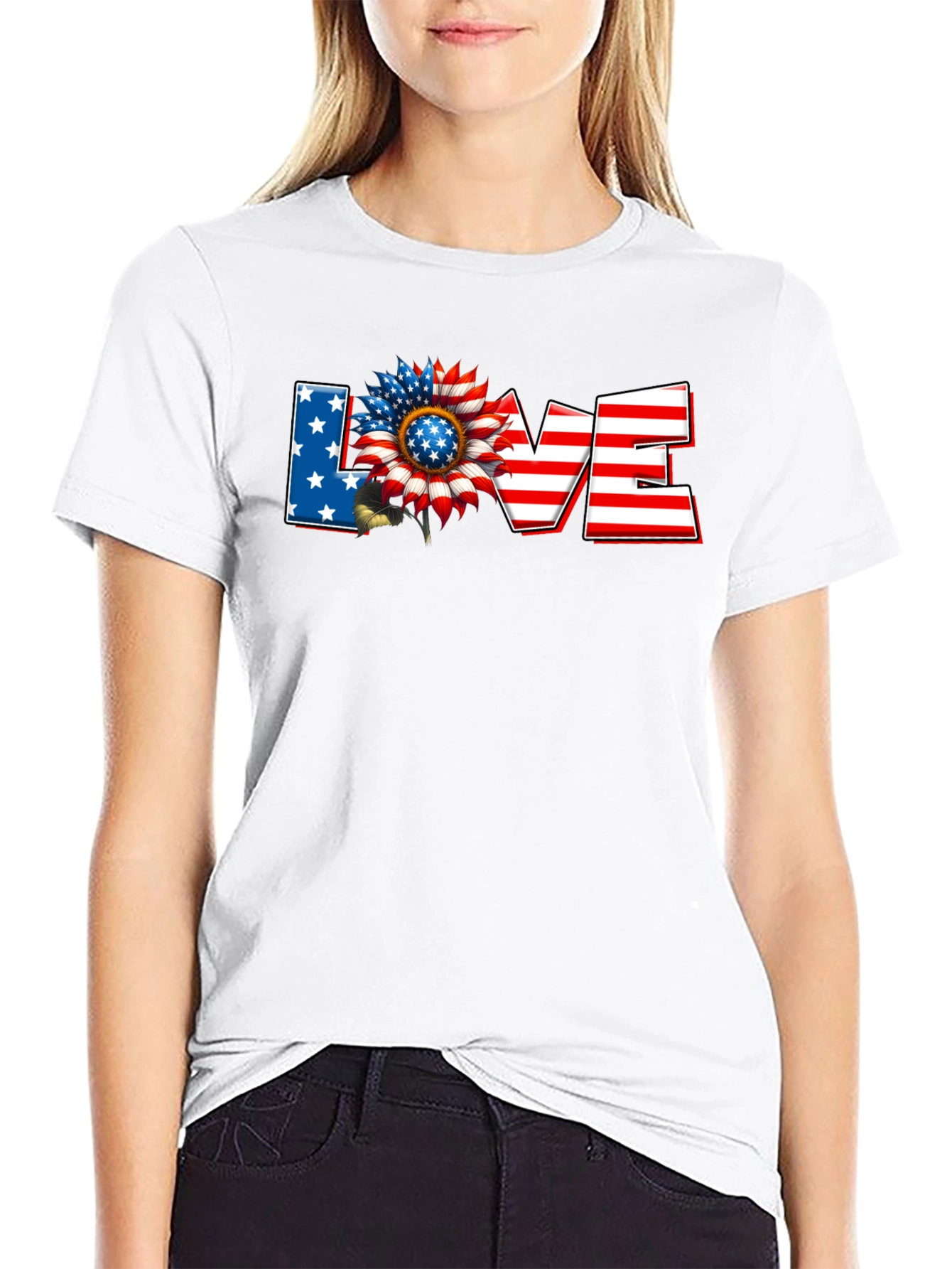 Patriotic Sunflower LOVE Graphic T-Shirt