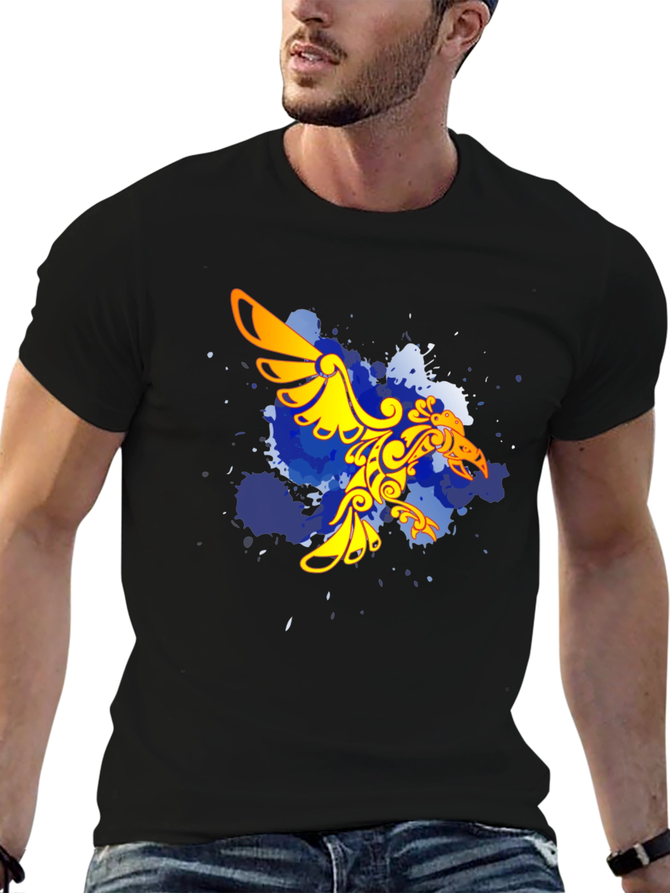 Black T-Shirt with Gold Eagle Graphic