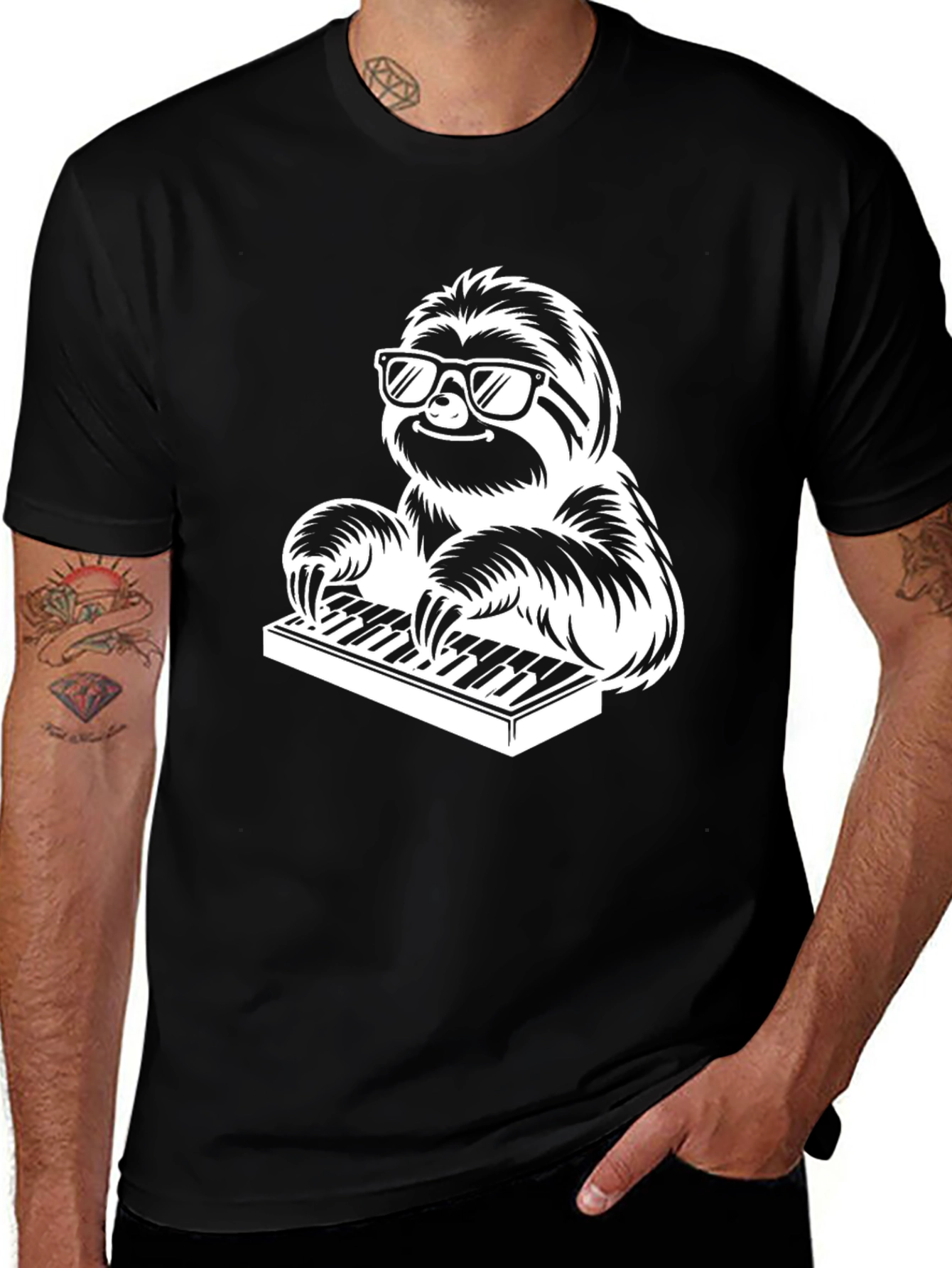 Sloth Playing Piano T-Shirt - Cool Graphic Tee