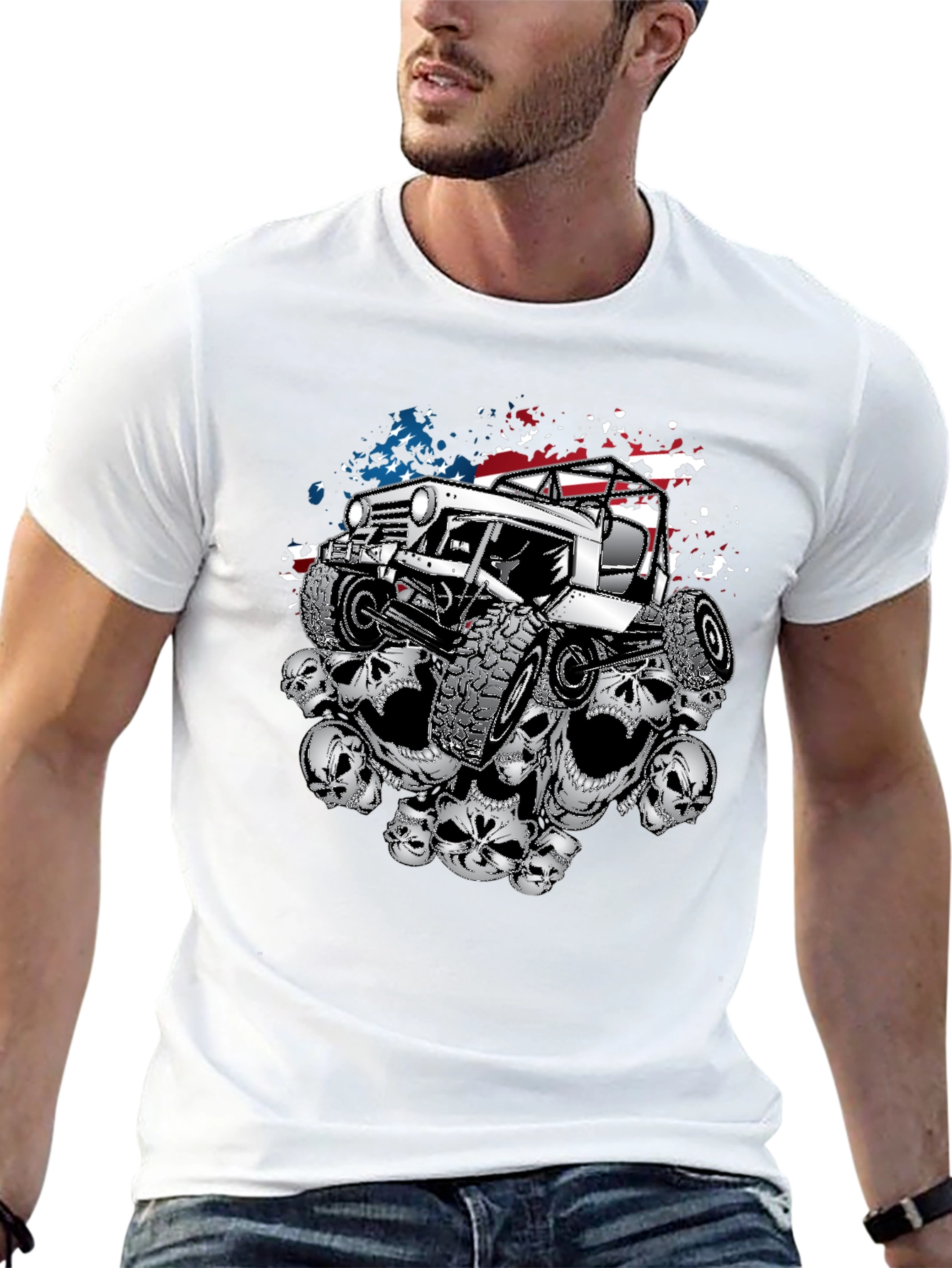 Patriotic Skull Jeep T-Shirt