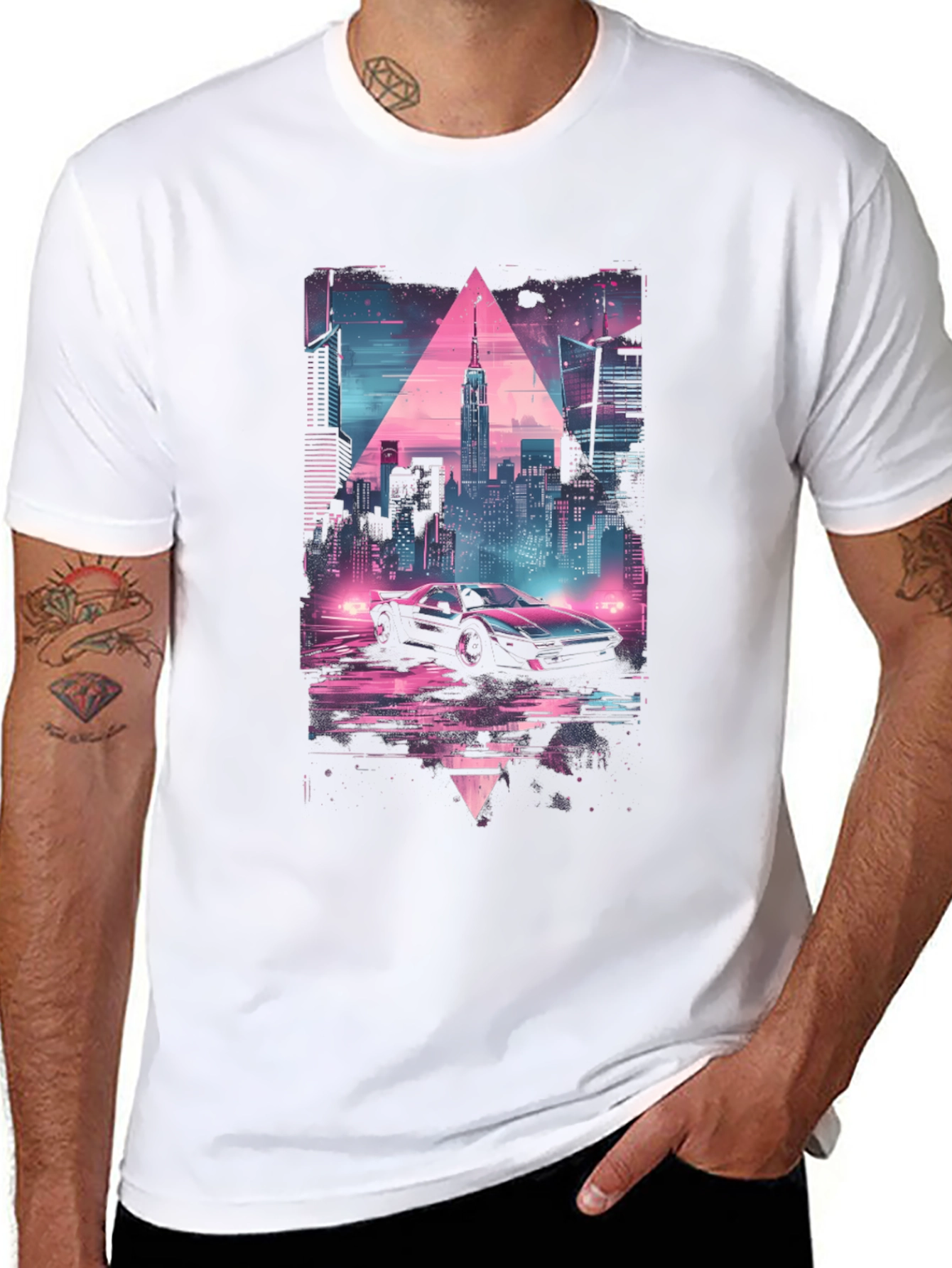Retro Wave Cityscape Car Graphic Tee
