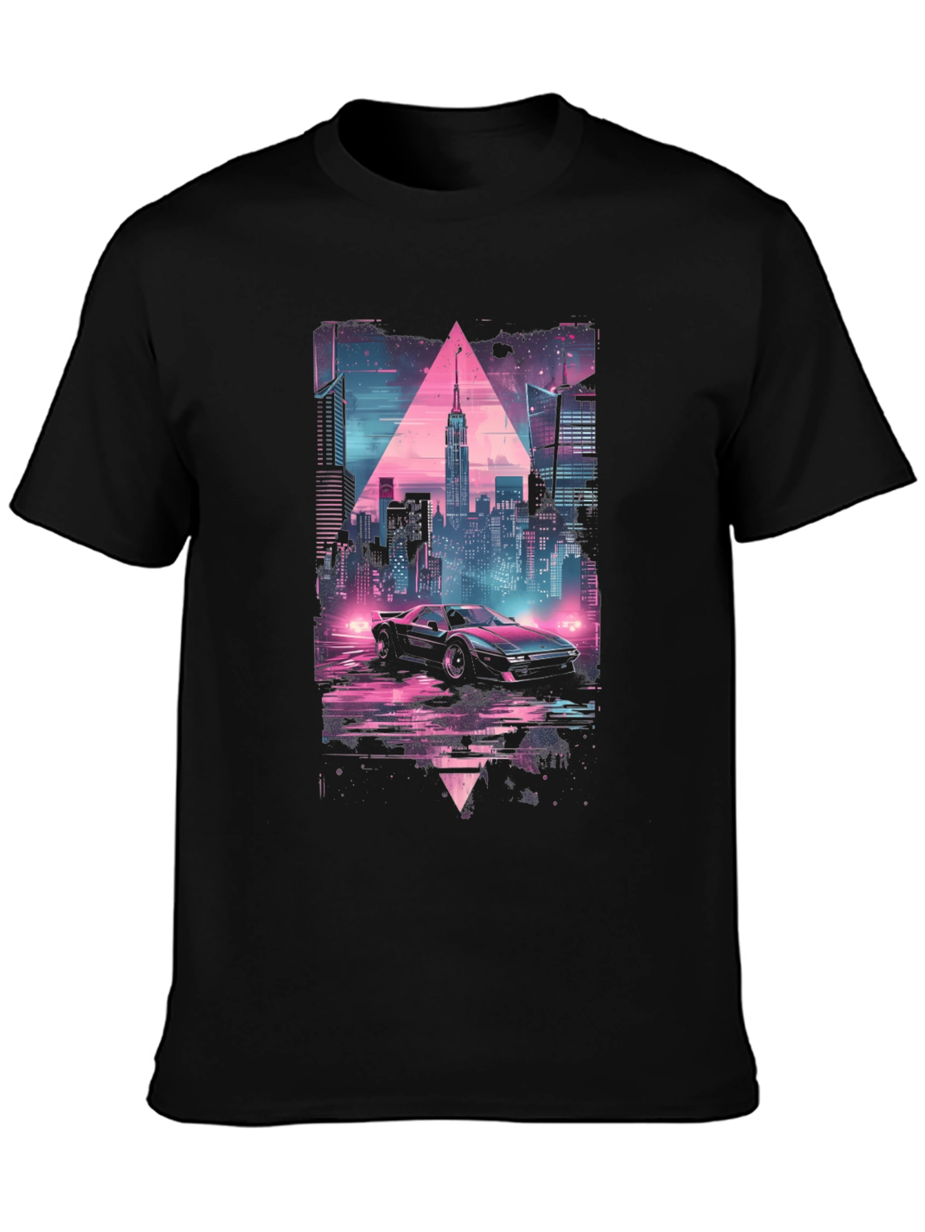 Retro Wave Cityscape Car Graphic Tee