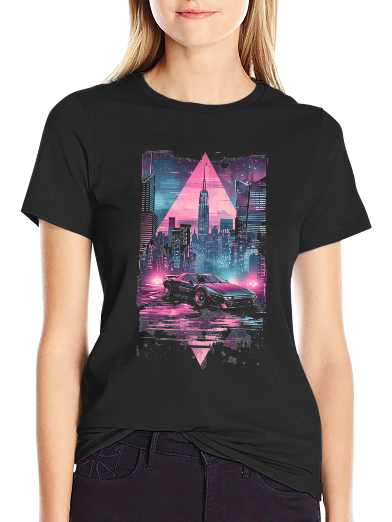 Retro Wave Cityscape Car Graphic Tee