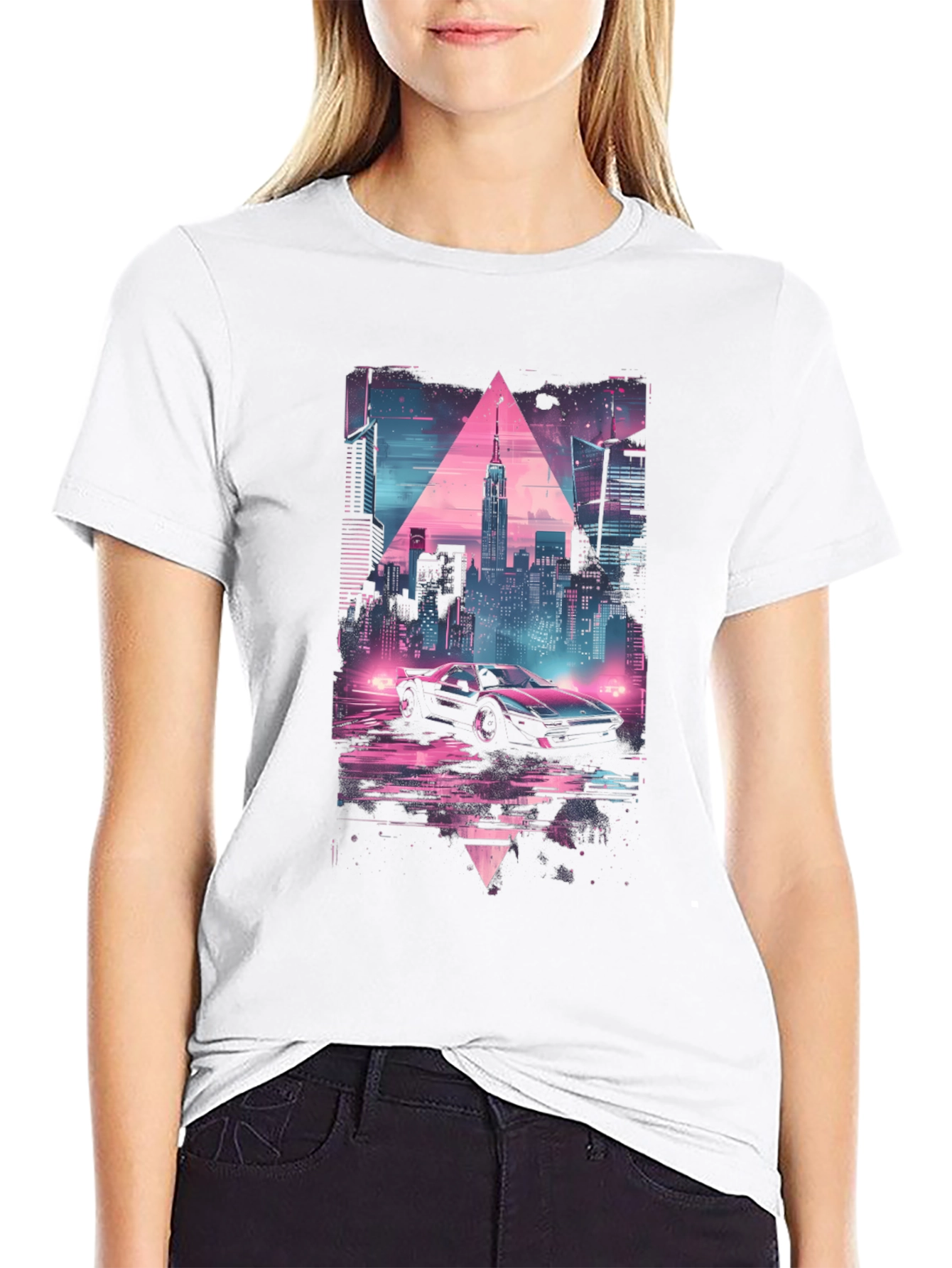 Retro Wave Cityscape Car Graphic Tee