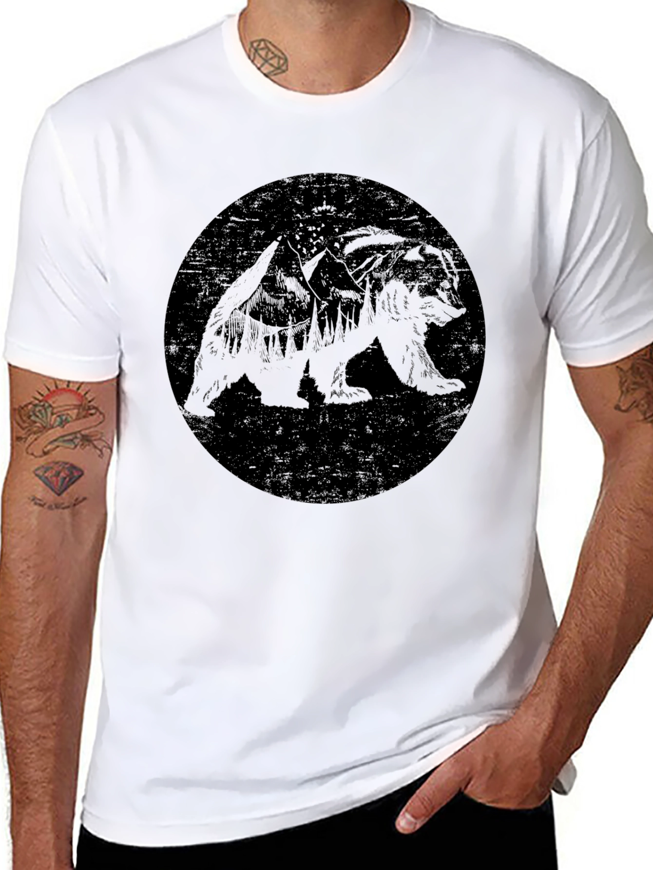 Black Bear Graphic Tee - Mens Crew Neck T-Shirt