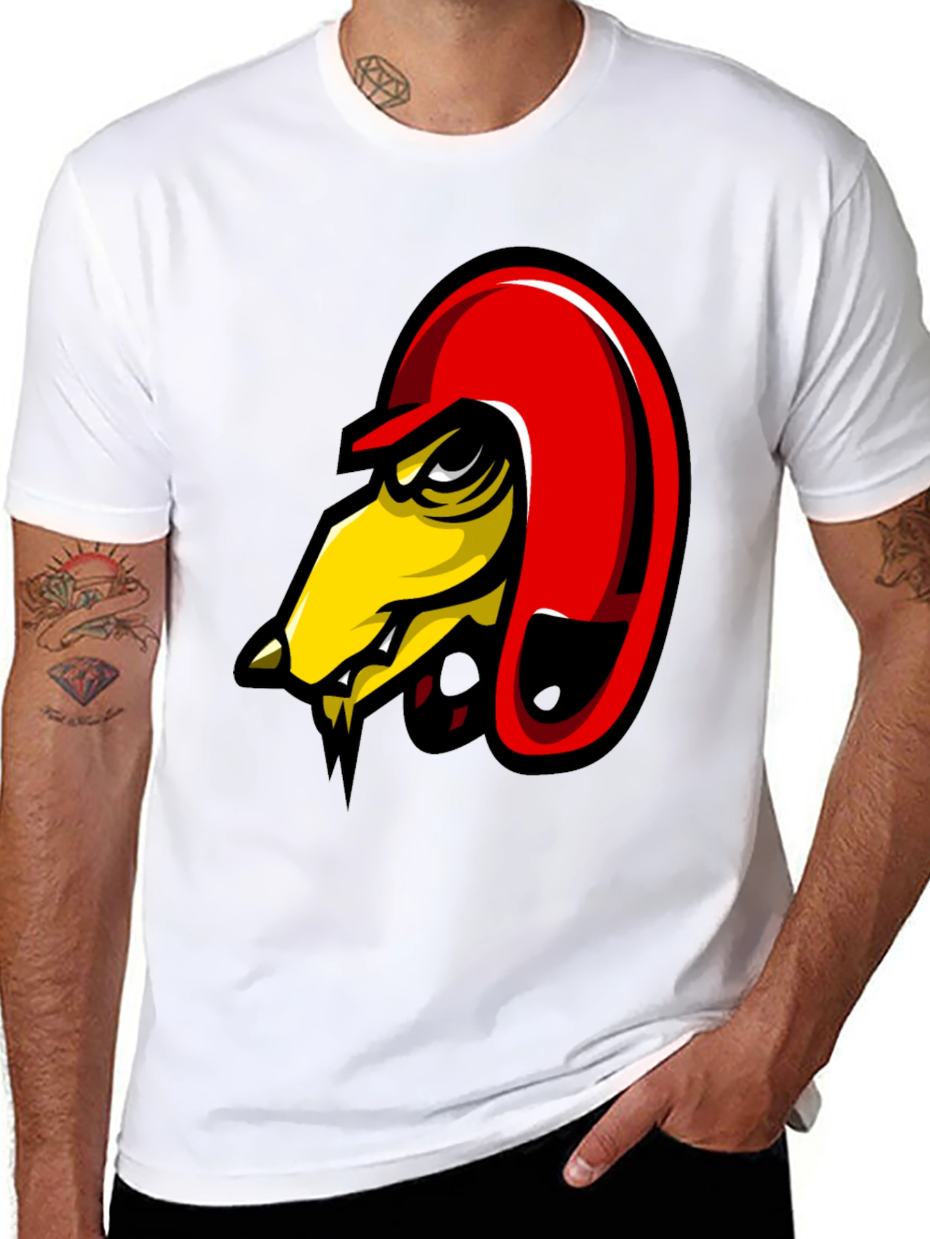 Mens Black Graphic Tee - Angry Bird Design