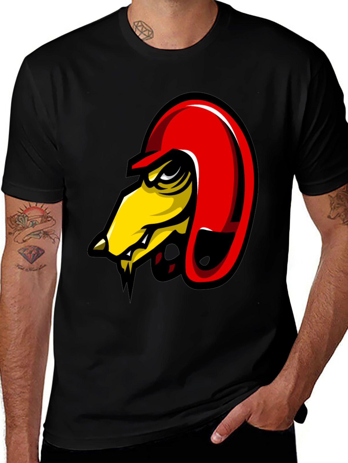 Mens Black Graphic Tee - Angry Bird Design