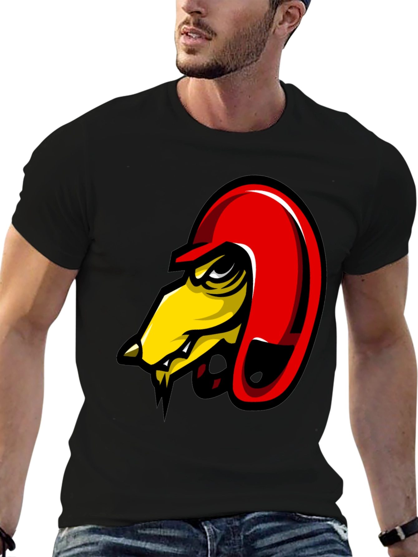 Mens Black Graphic Tee - Angry Bird Design