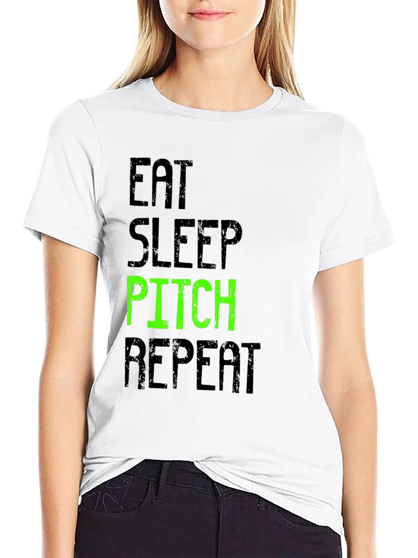 Eat Sleep Pitch Repeat Black T-Shirt