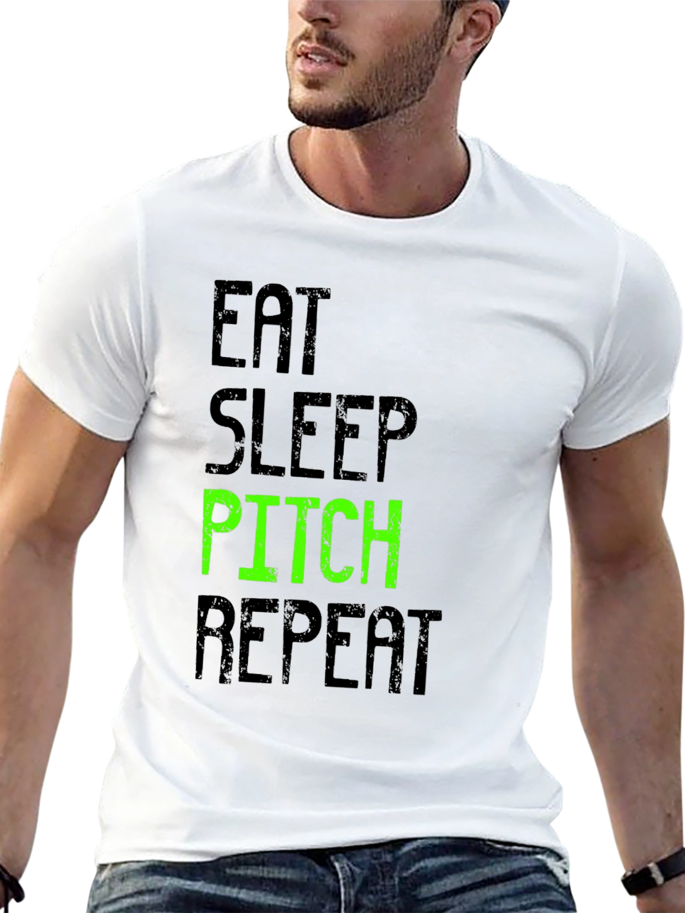 Eat Sleep Pitch Repeat Black T-Shirt