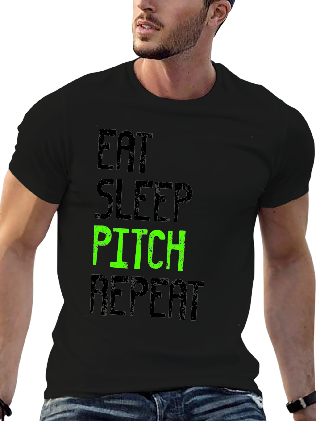 Eat Sleep Pitch Repeat Black T-Shirt