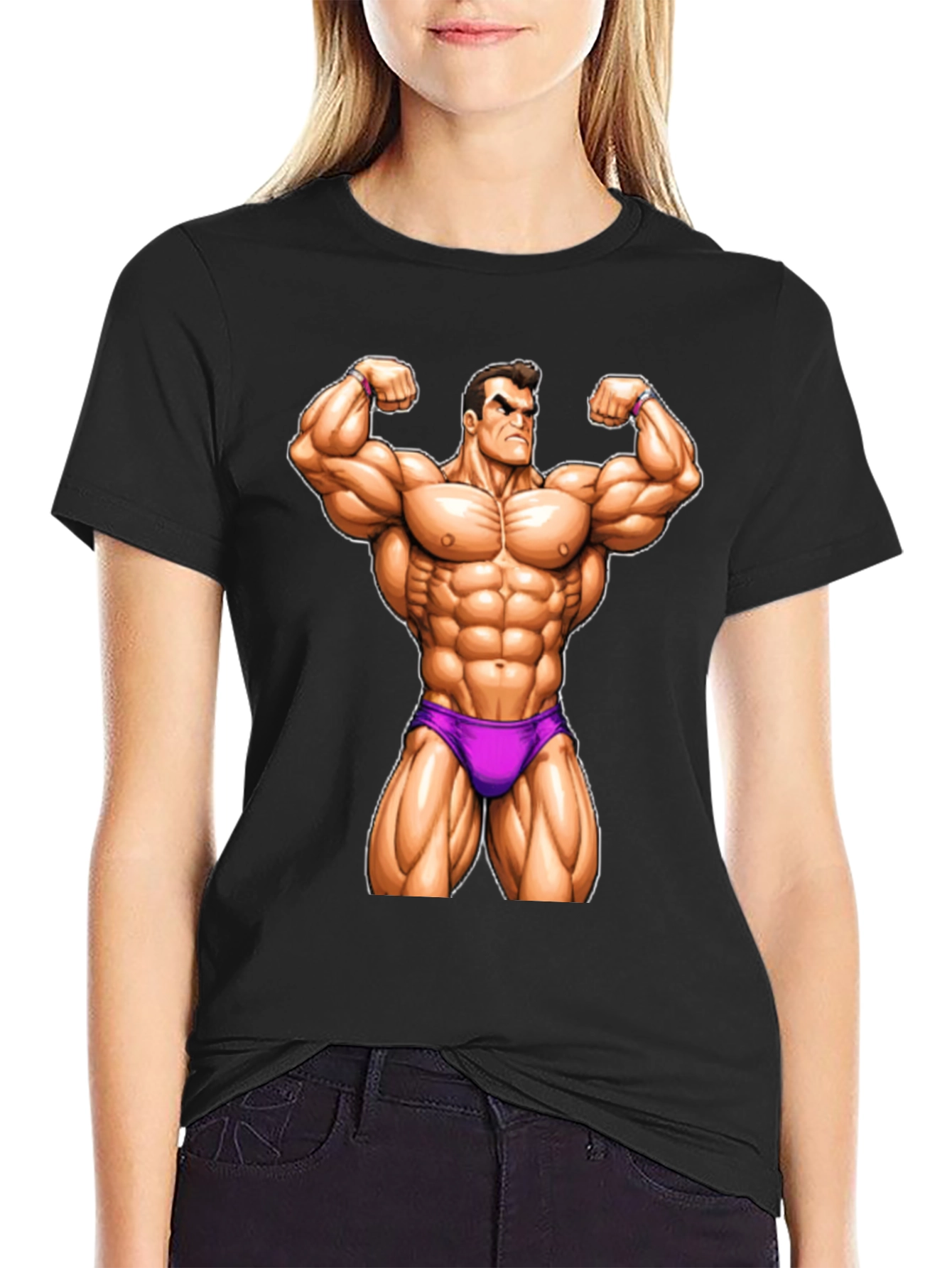 Muscle Man Cartoon Graphic T-Shirt