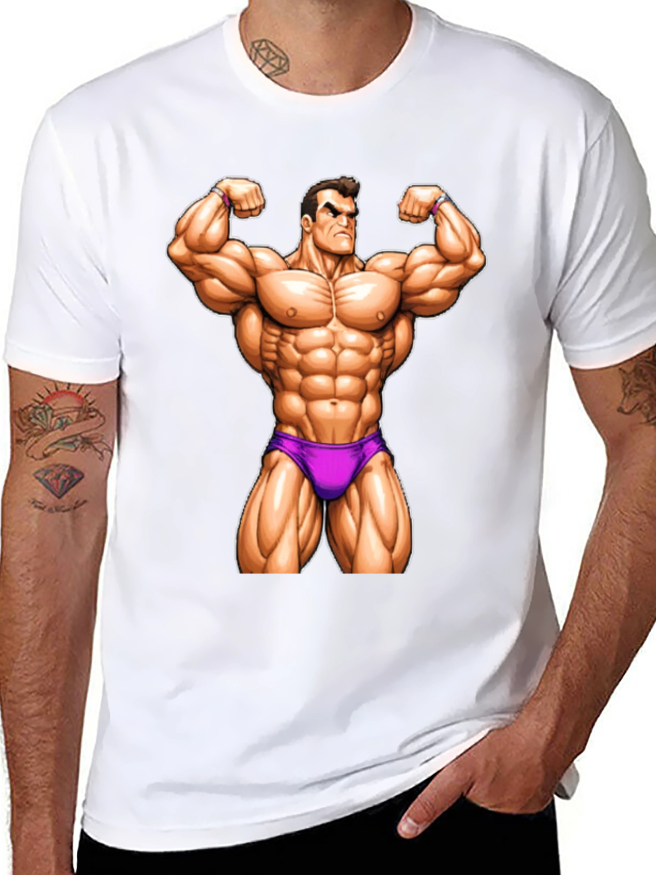 Muscle Man Cartoon Graphic T-Shirt